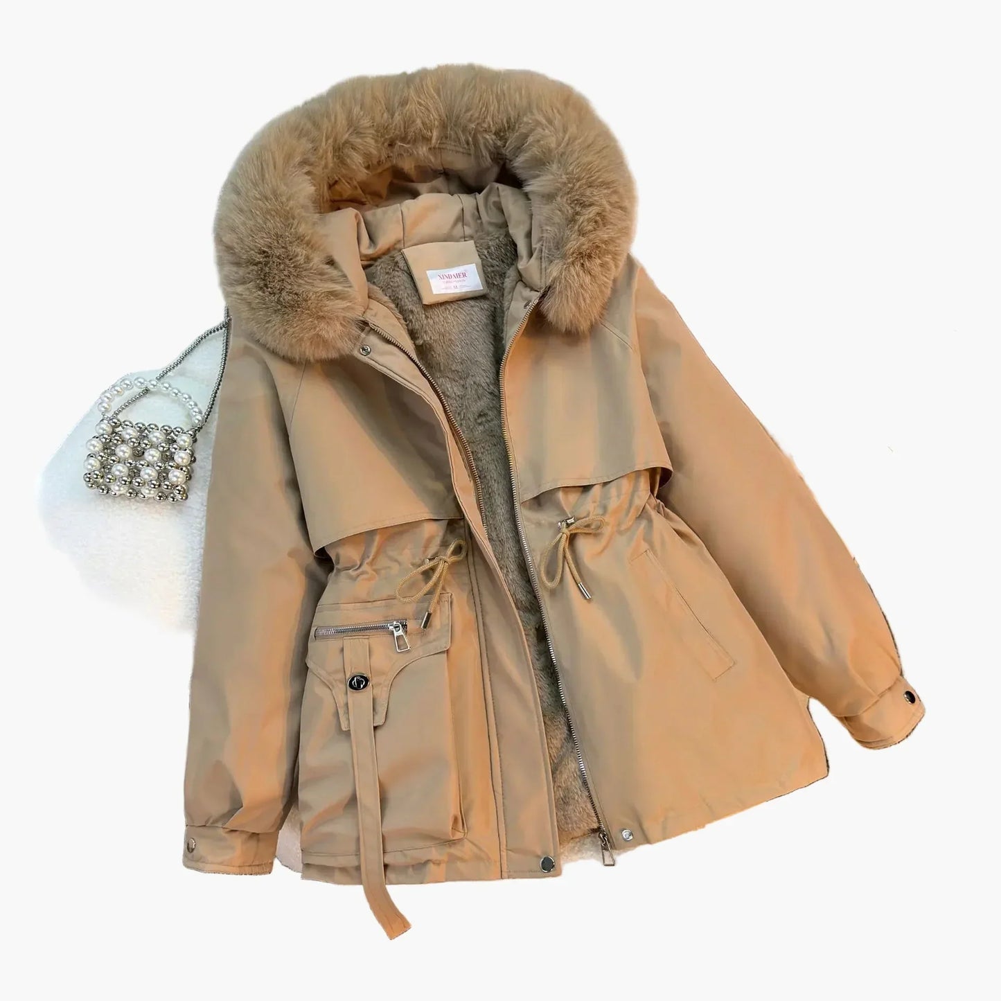 Doudoune Femme Chaude Capuche Fausse Fourrure