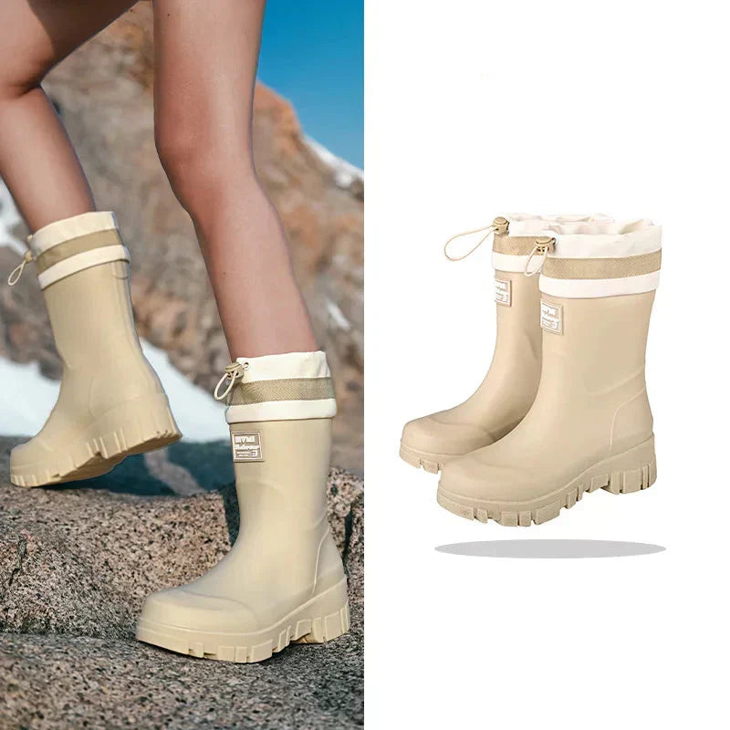 Bottes en caoutchouc pour femmes Imperméables Style rétro Antidérapantes