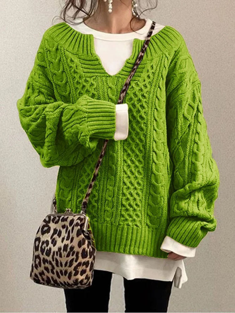 Pull en grosse maille pour femme avec col fendu