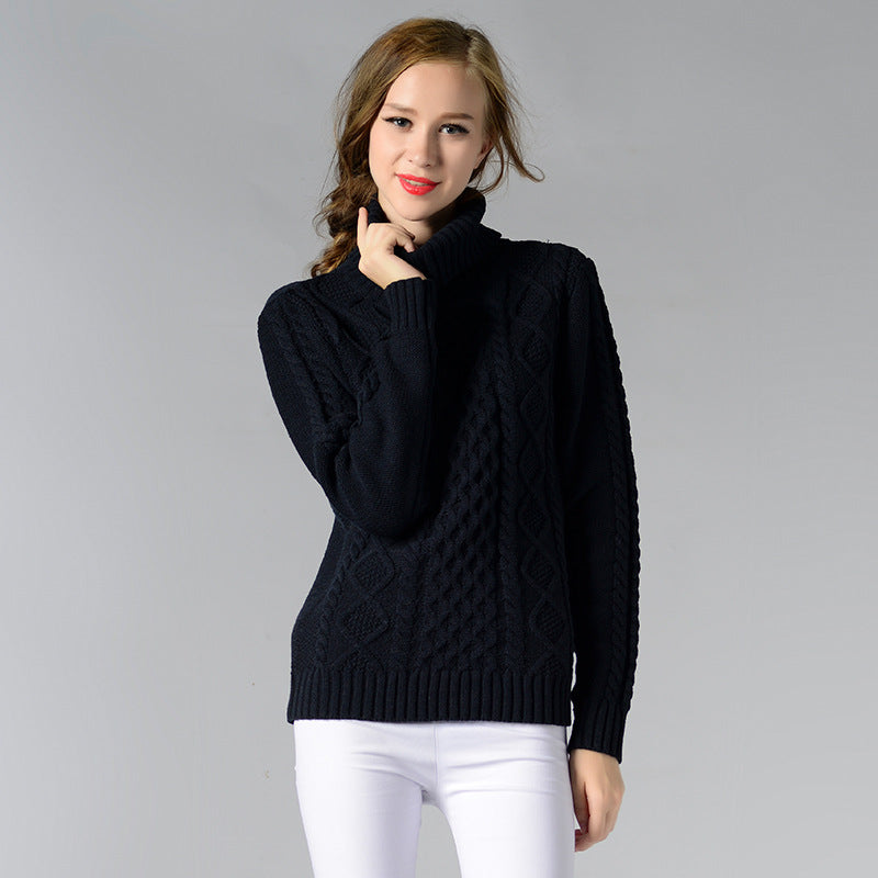 Pulls à col roulé pour femmes, à manches longues, en maille torsadée
