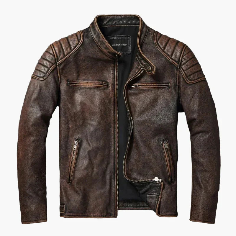 Veste de motard en cuir classique slim fit