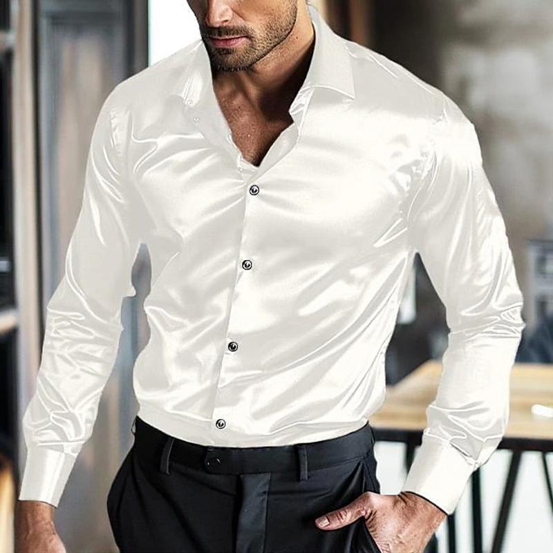 Chemise en satin infroissable brillante à manches longues