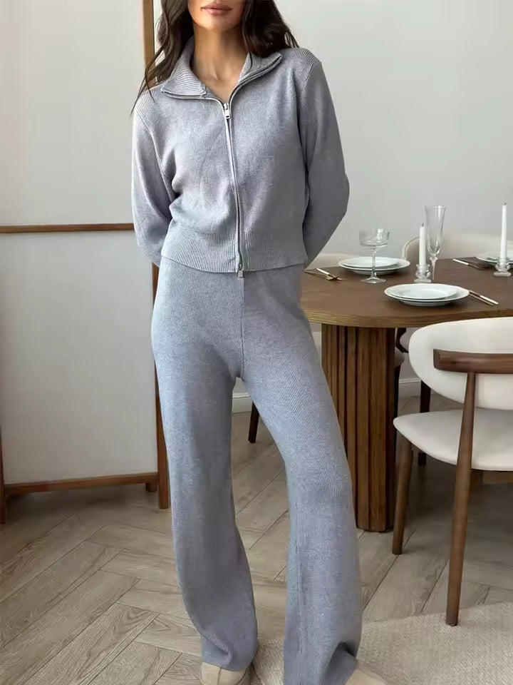 Ensemble de salon pour femmes 2 pièces avec veste zippée