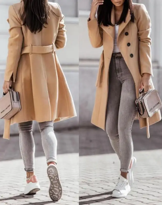 Manteau long élégant pour femmes avec boutons