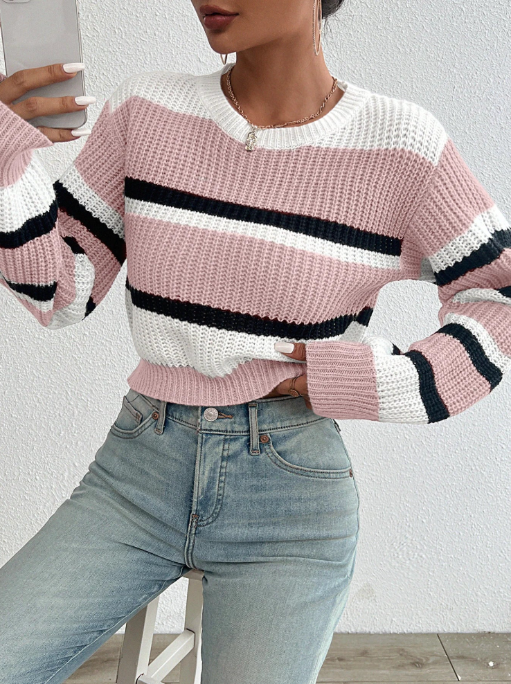 Pull en tricot femme généreux oversize col rond