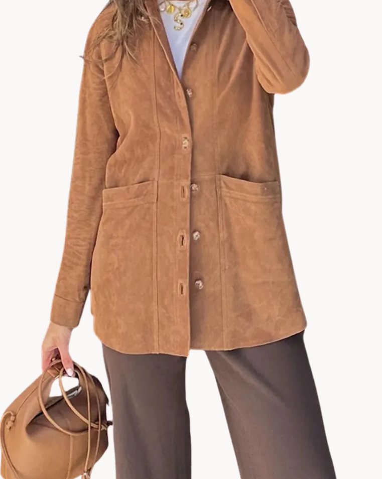 Élégant blazer pour femme en cuir de chameau