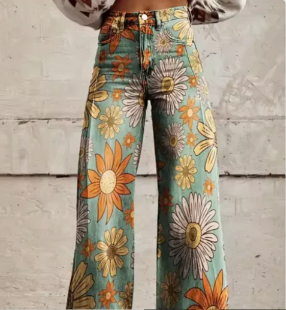 Pantalon large femme imprimé coloré
