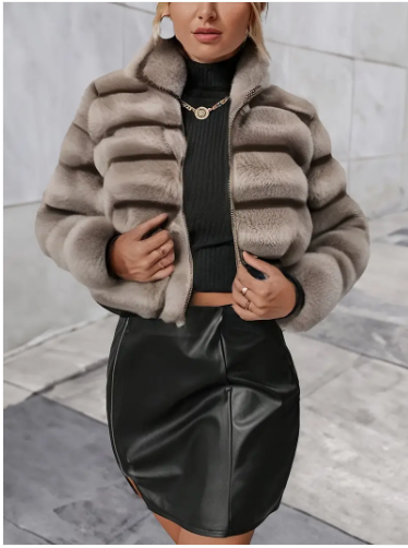 Veste en fausse fourrure femme moderne fermeture éclair