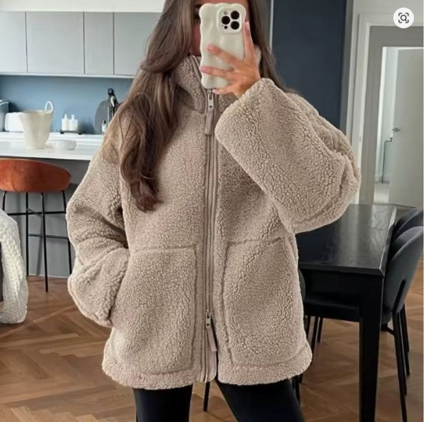 Veste Sherpa chaude zippée pour femme