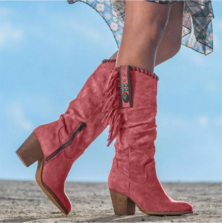 Bottes de cowboy hautes à franges style western