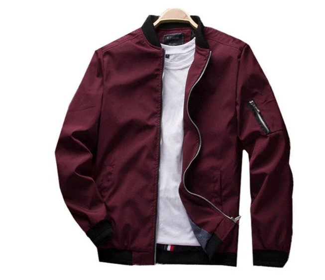 Veste mi-saison pour homme, fermeture éclair, revers aux manches