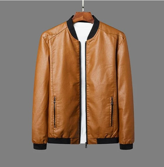 Herren Lederjacke Schwarz Gerader Schnitt - IdealeKleiden