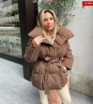 Doudoune cache-cœur femme élégante avec ceinture à nouer