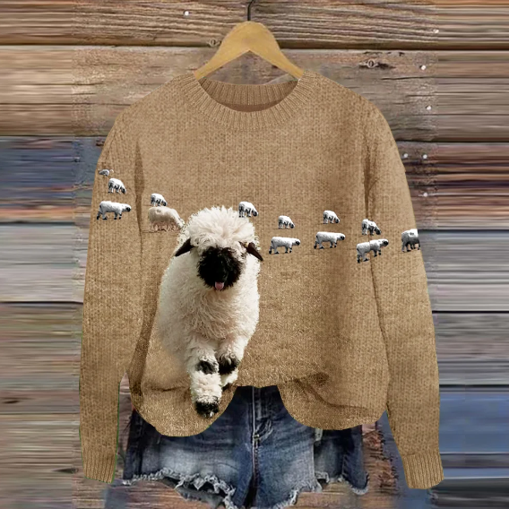 Thalia – Pull ras du cou motif mouton
