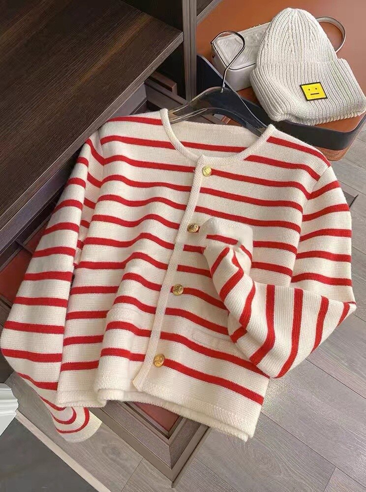 Gilet Rayé Femme Élégant Court