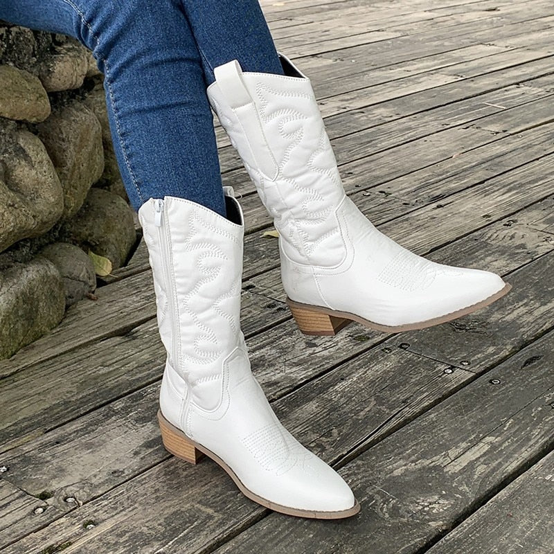Bottes western rétro mi-mollet à bout néon