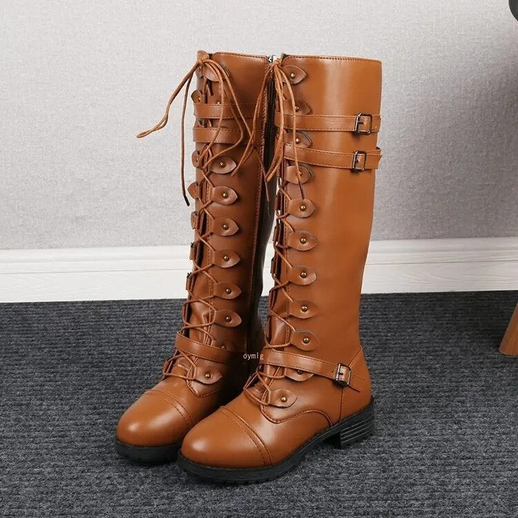 Bottes hautes à lacets Aspect cuir robuste