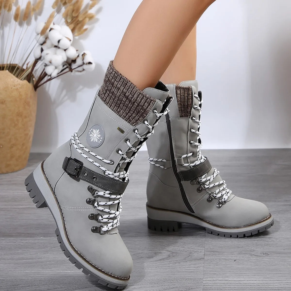 Bottes d'hiver femme Lacets Doublure chaude