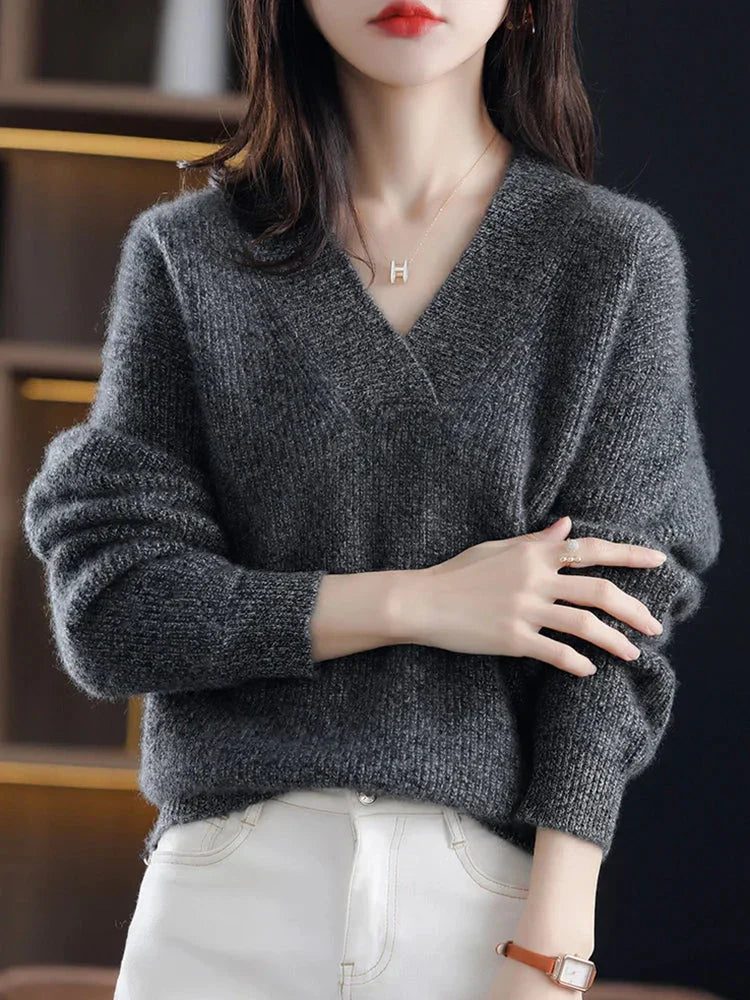 Pull femme Col V Manches Longues Tricot