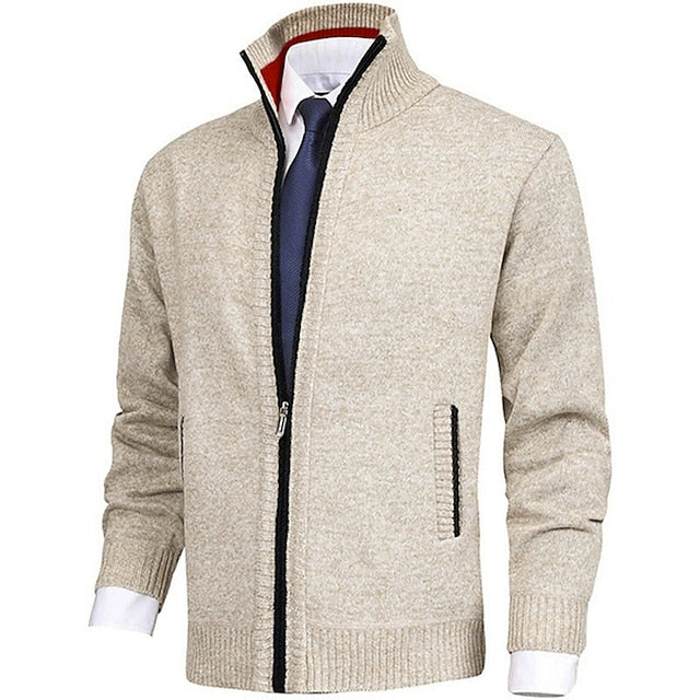 Gilet en maille pour homme col montant moderne avec poches