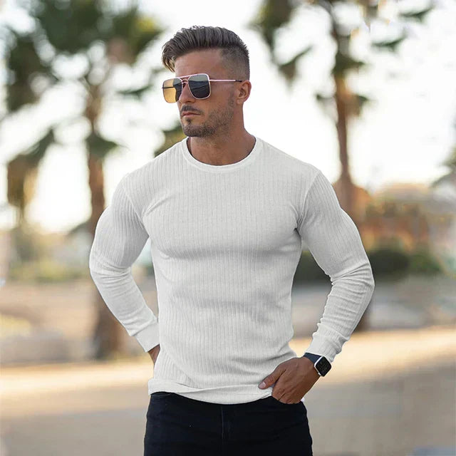 Pull en maille côtelée ajusté à manches longues pour homme