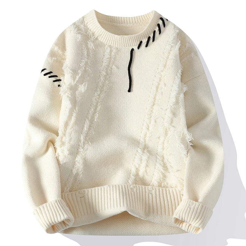 Pull tricoté homme chaud grosses mailles col rond