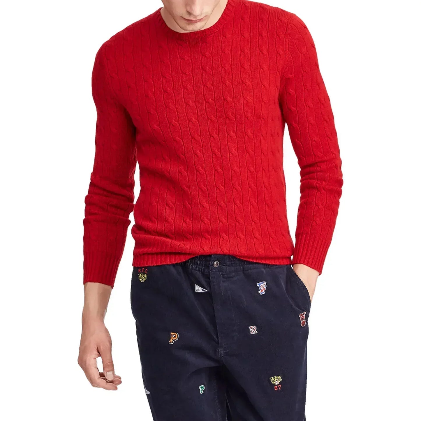 Pull torsadé à col rond pour homme