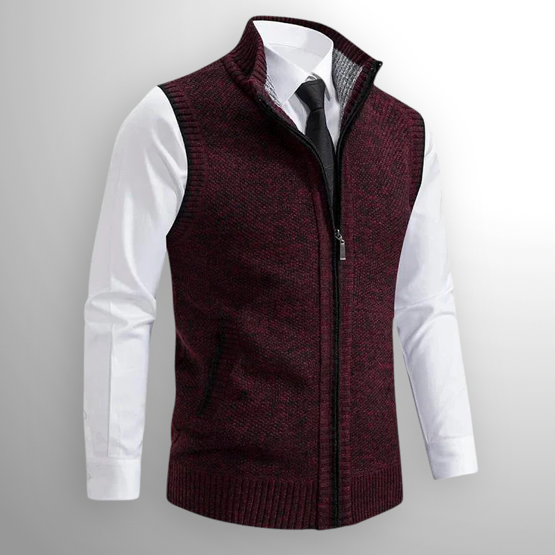Gilet tricoté pour hommes, sans manches, chaud, avec fermeture éclair
