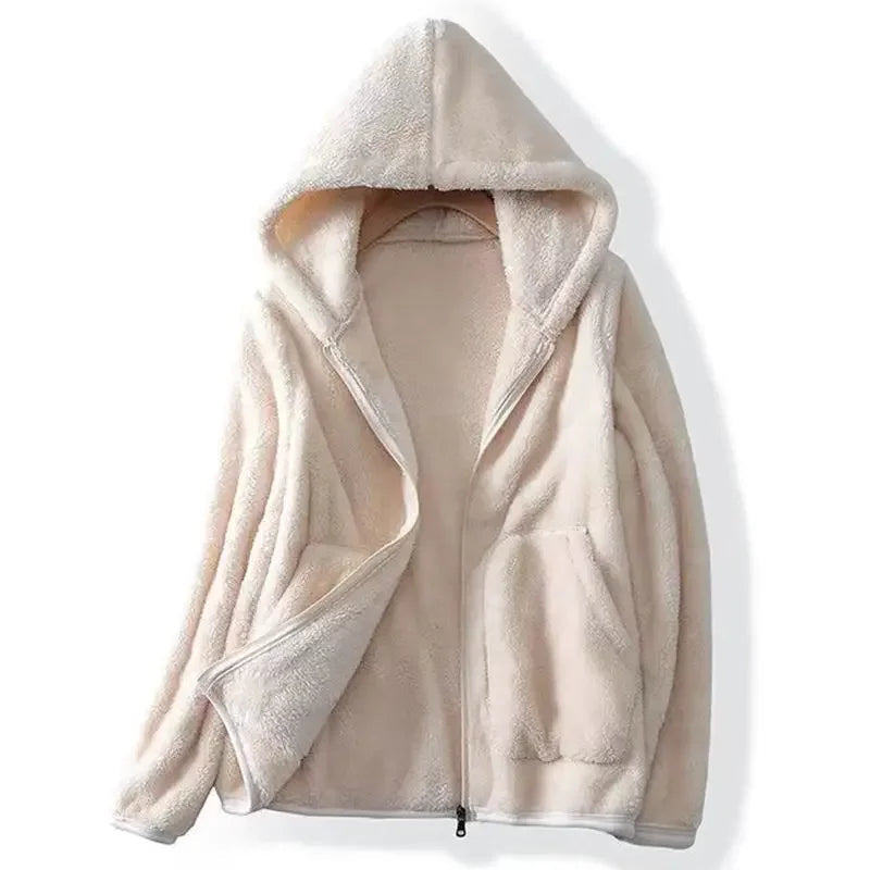 Veste en teddy pour femme Chaude Capuche Fermeture éclair