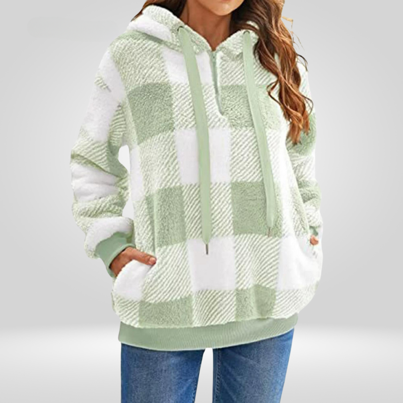 Pull à carreaux pour femme avec capuche