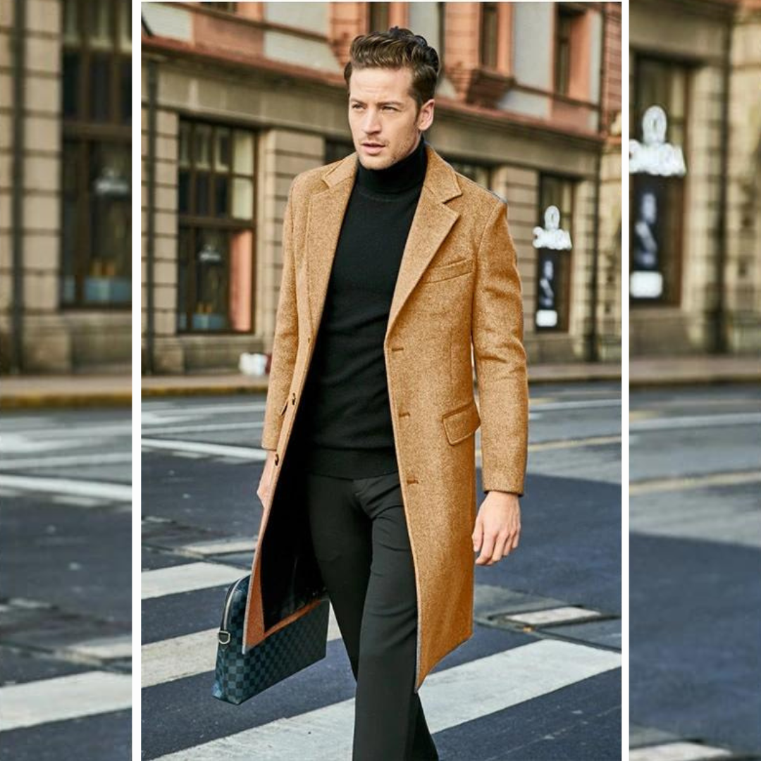 Trench-coat long homme en laine élégant