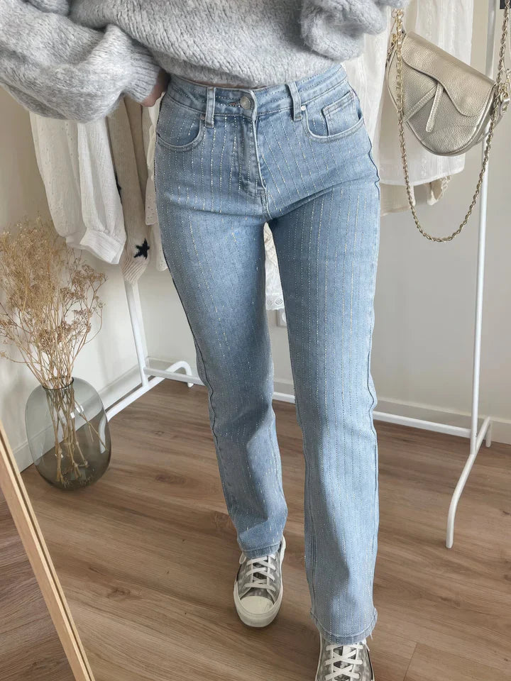 Glitzer Jeans High Waist Frauen - IdealeKleiden