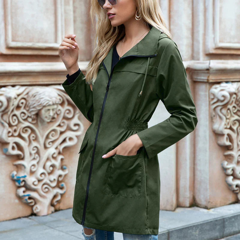 Veste d'extérieur imperméable à capuche longue réglable