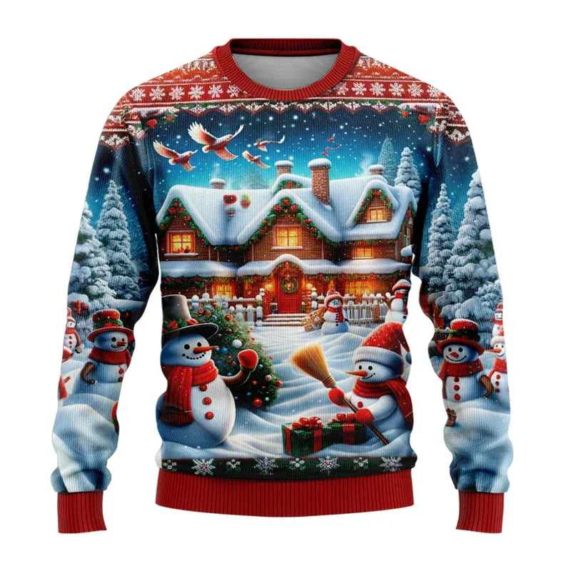Pull de Noël unisexe Motif bonhomme de neige 3D Confortable