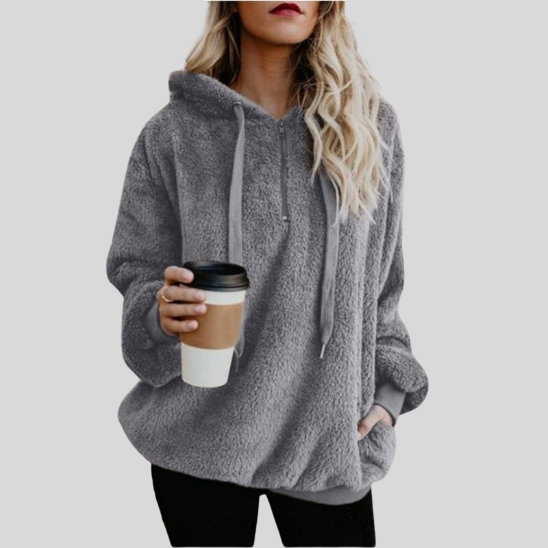 Sweat à capuche polaire doux Grande taille Confortable Manches longues