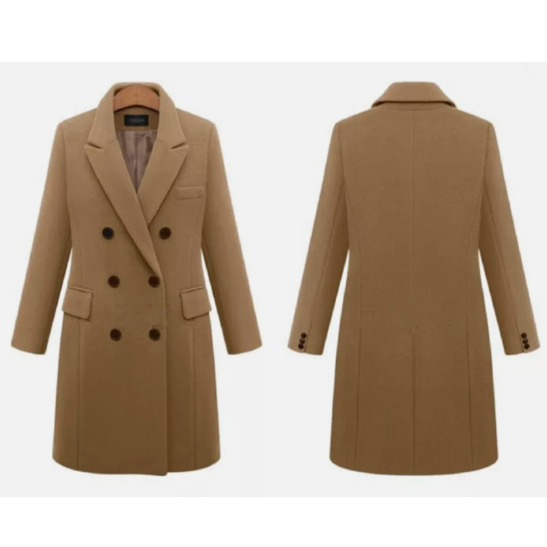 Manteau élégant pour femme, long, en laine mélangée cintrée classique