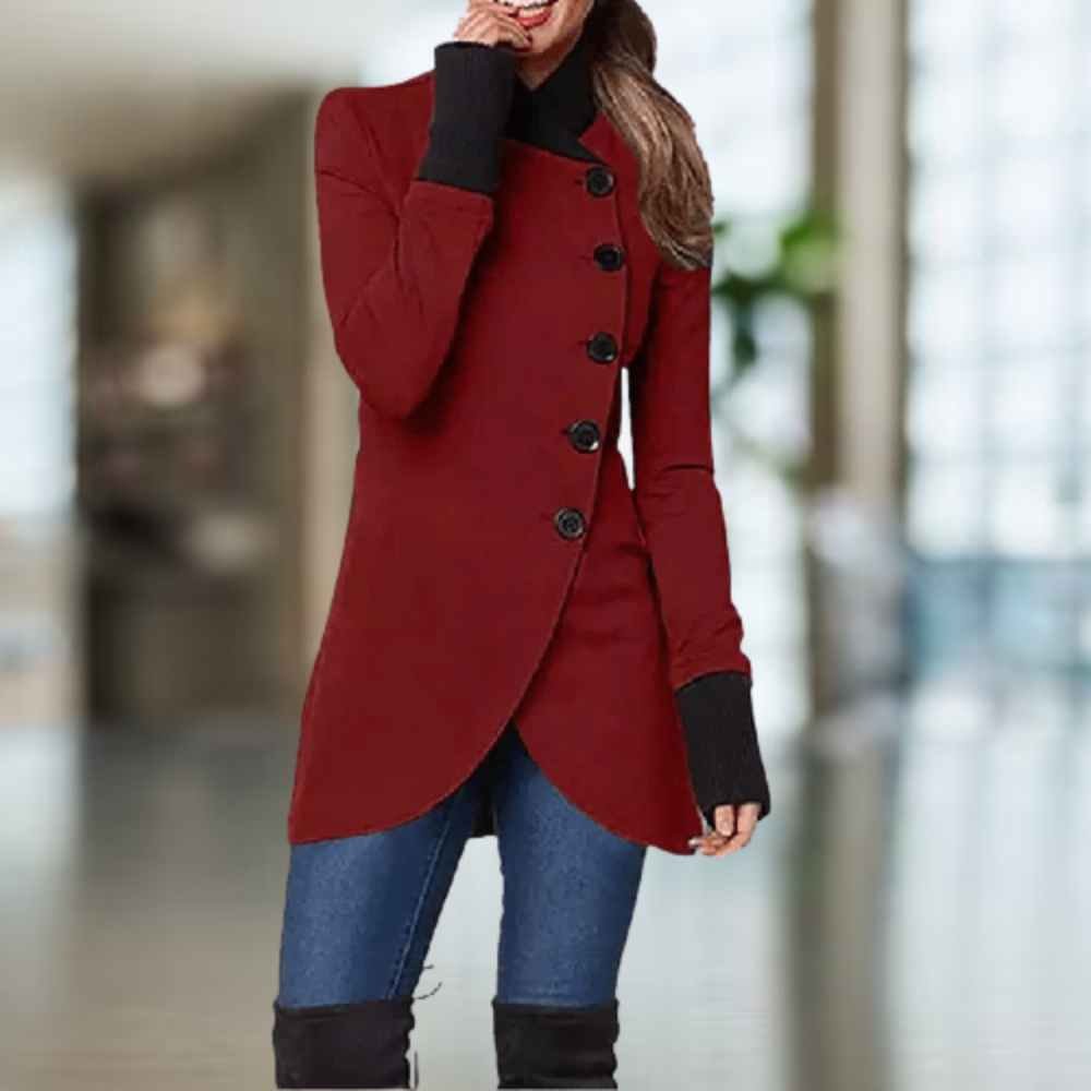 Élégant manteau pour femme, mélange de laine, col montant
