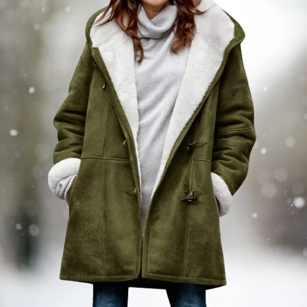 Yarelli - Veste polaire de luxe effet cuir mi-longue à capuche