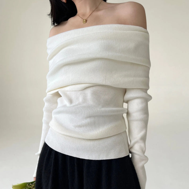 Pull en maille à épaules dénudées pour femme, design élégant