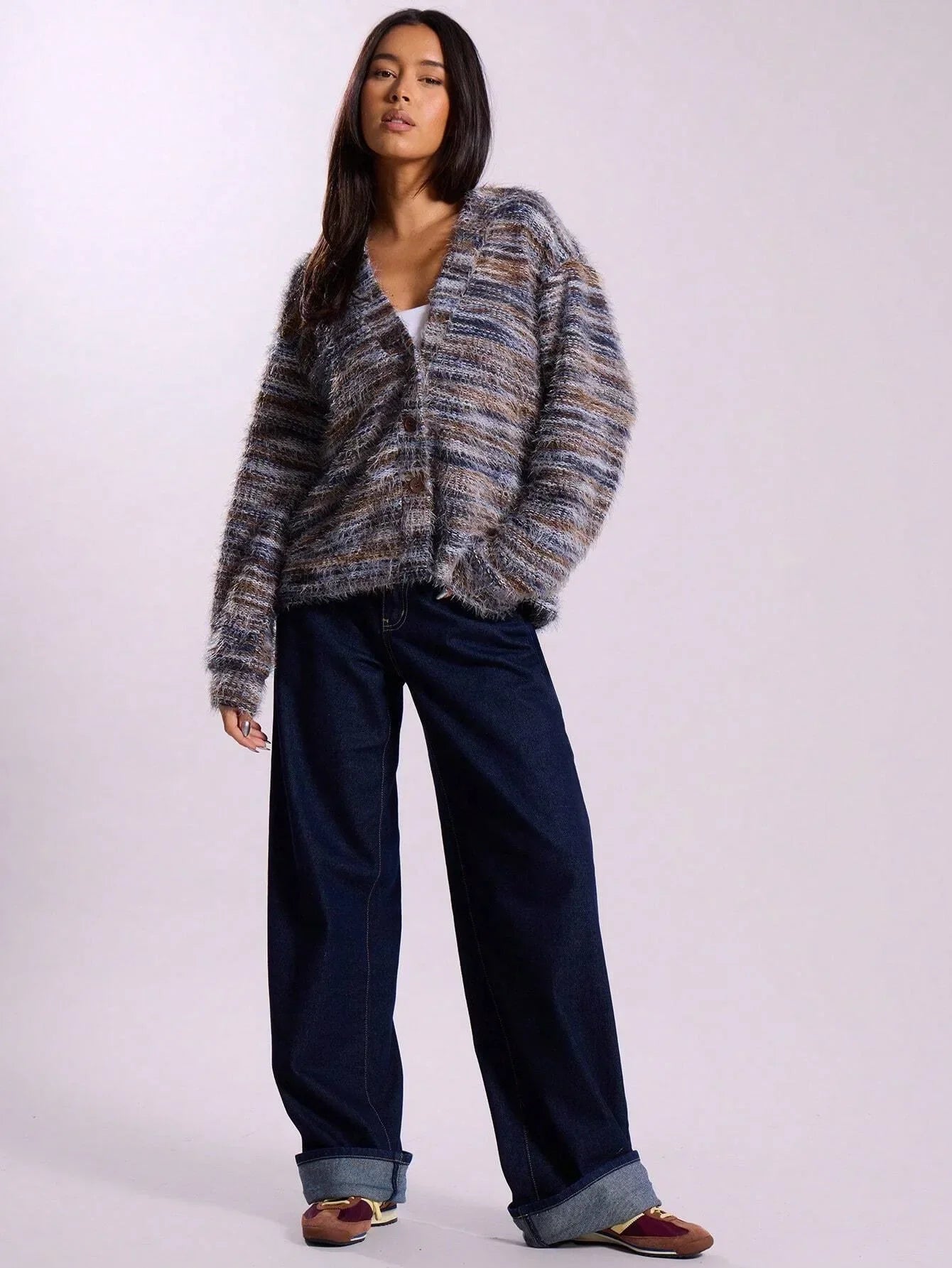 Cardigan femme multicolore à manches longues avec boutons