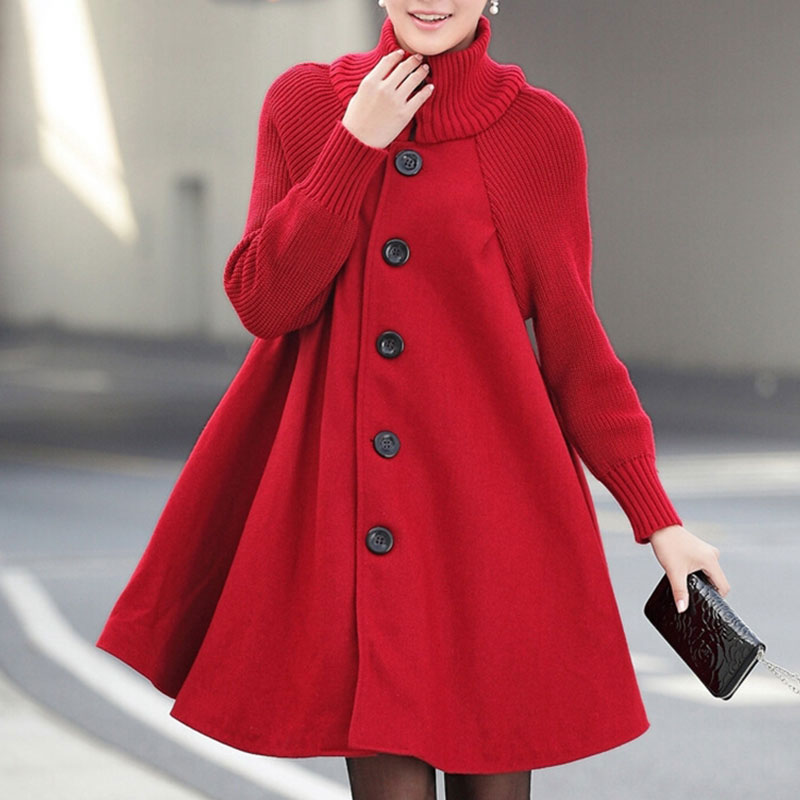 Robe trapèze femme mélange laine longueur genou boutons élégants