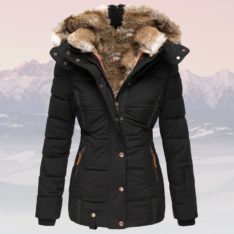 Doudoune d'hiver chaude avec col et capuche en fourrure