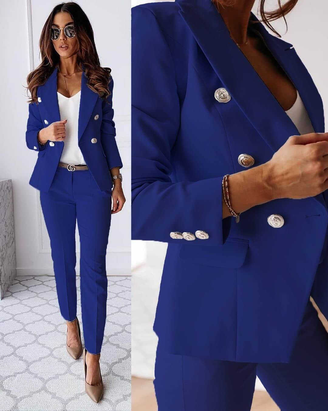 Ensemble tailleur élégant pour femme avec blazer et pantalon