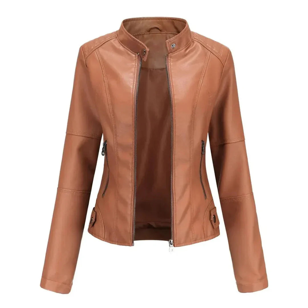 Veste en cuir col mandarin style tendance