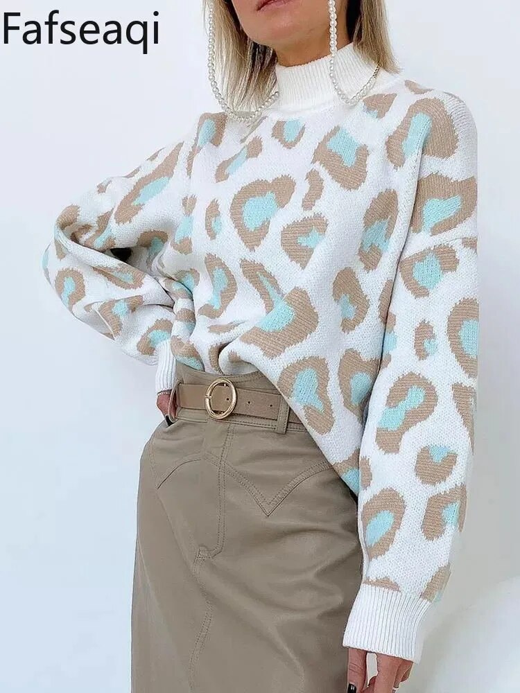 Pulls à col roulé épais léopard femme