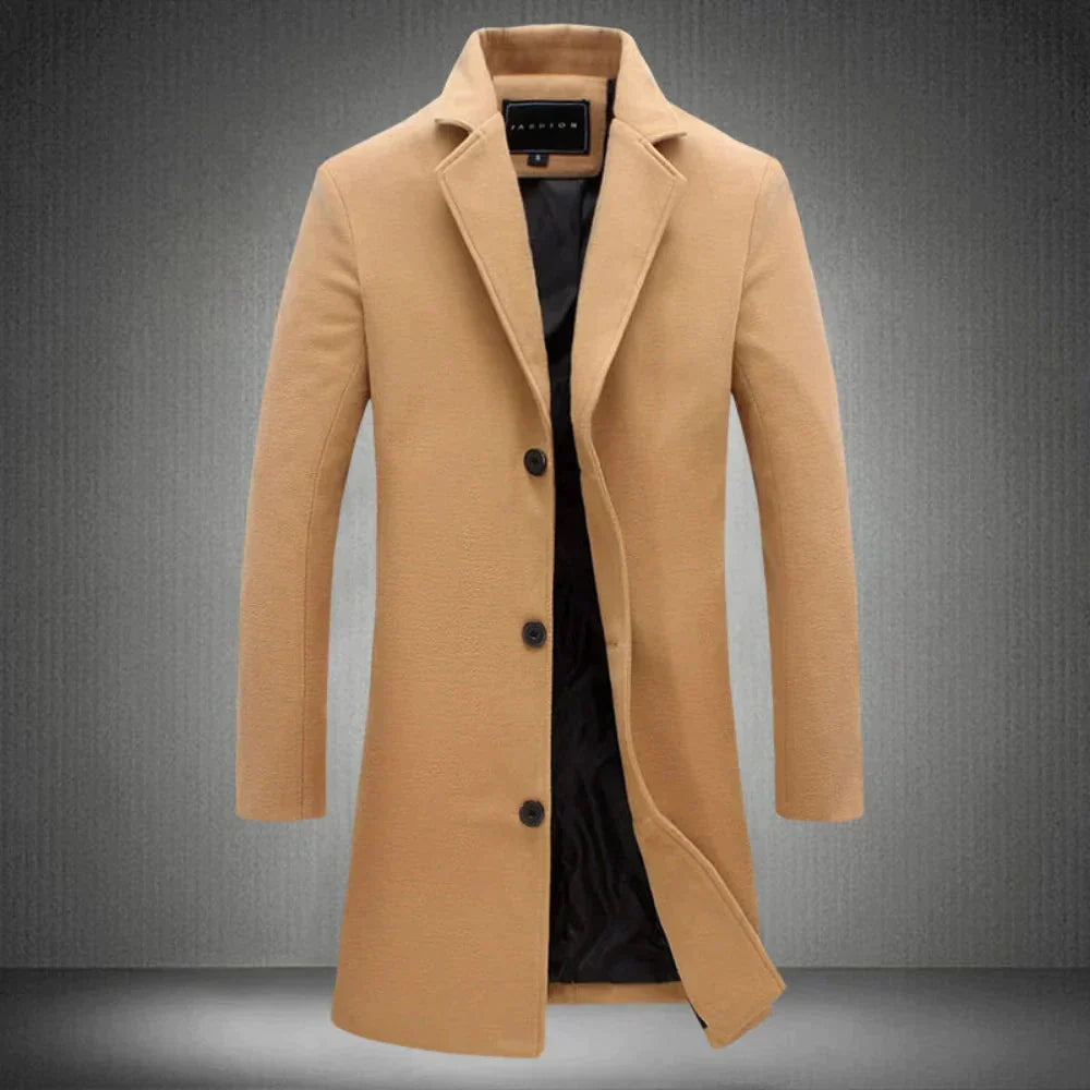 Manteau d'hiver homme simple boutonnage mi-long en laine