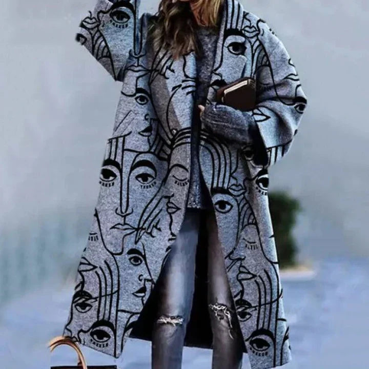 Manteau d'hiver long noir oversized en laine pour femme