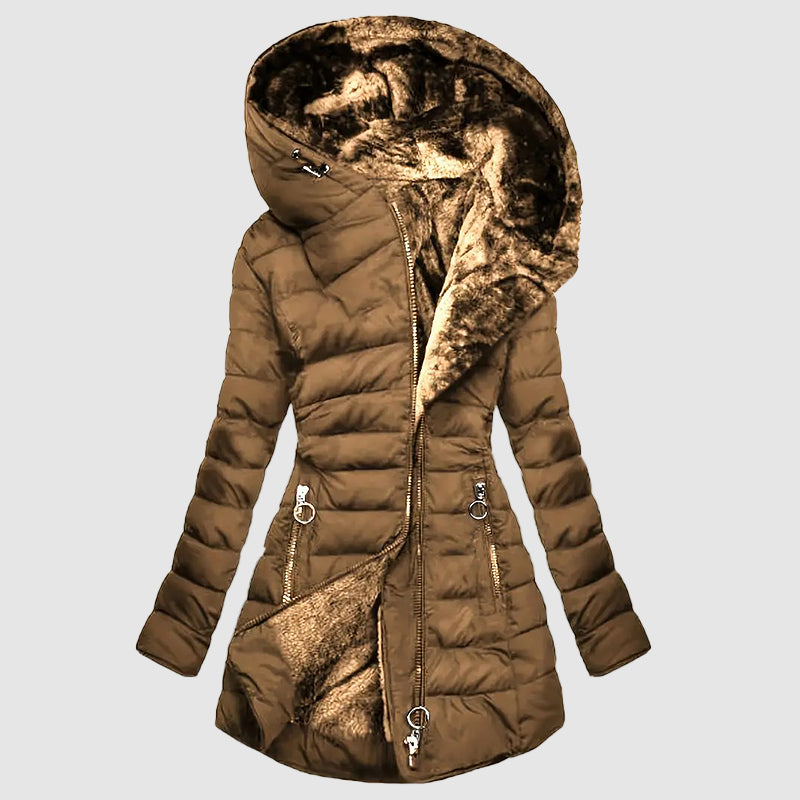 Manteau matelassé à capuche en peluche douce pour femme