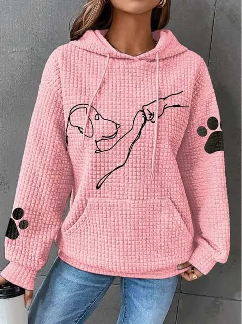Grand pull femme doux motif chien capuche