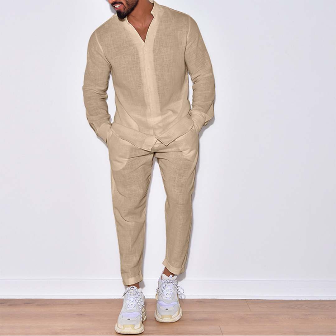 Ensemble homme moderne en lin à manches longues